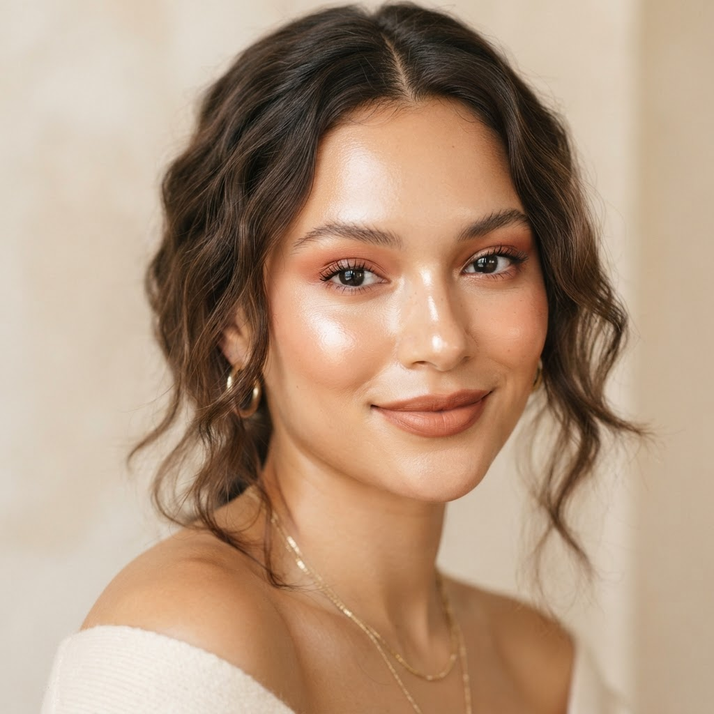 Model with radiant, matched complexion